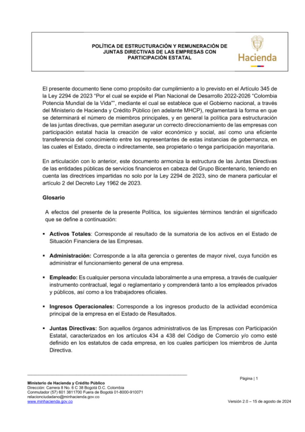 Documento de Política de conformación y remuneración de Juntas Directivas