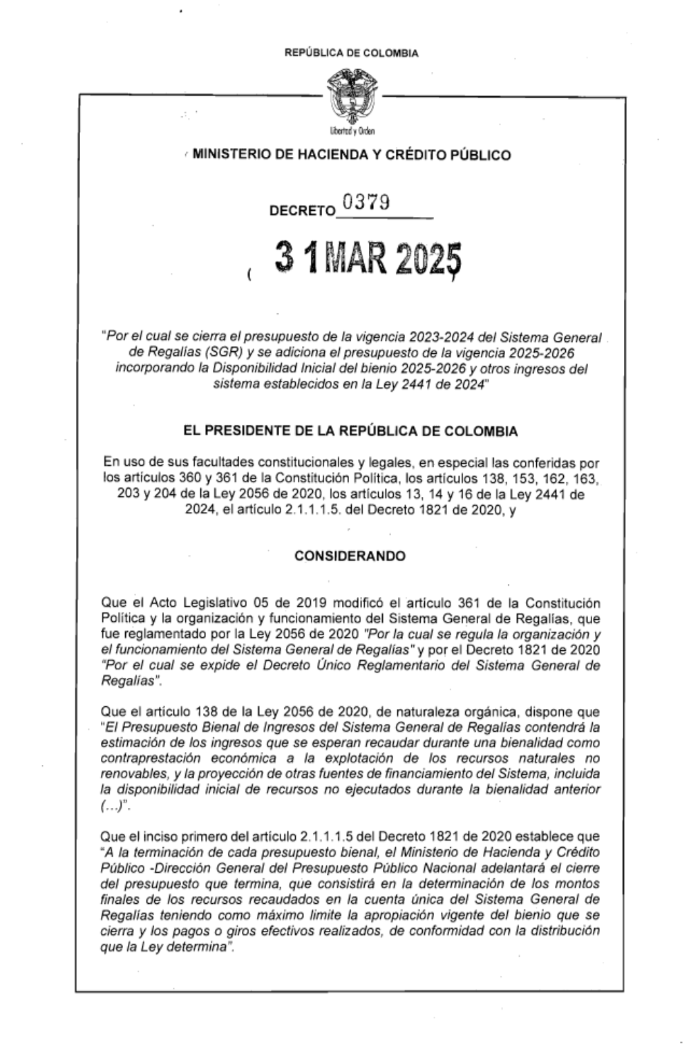 Por el cual se cierra el presupuesto 2023-2024