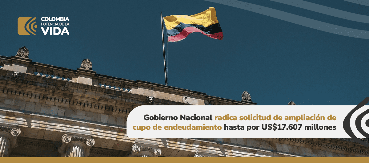 Imagen con el palacio de justicia de enfocando la bandera de Colombia